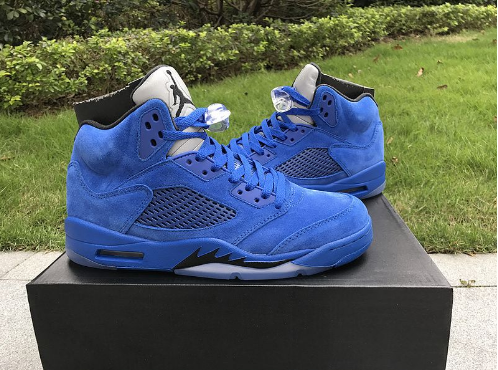 Air Jordan 5 Blue Suede Game Royal Black - Click Image to Close